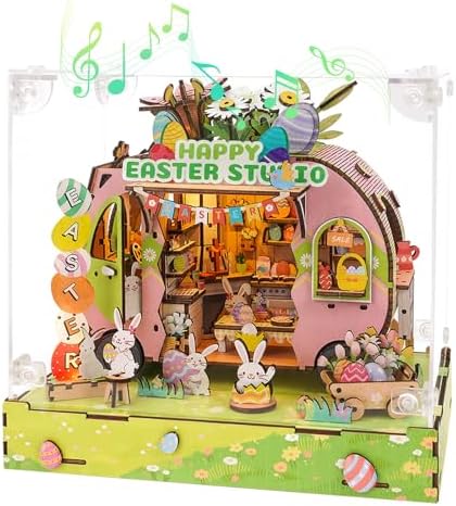 DIY Miniature House Kit (Easter Egg Truck) Tiny Dollhouse Kits for Adults to Build, Mini Model Kits with LED Light&Music Box&Dust-Proof Cover, Birthday Gifts for Family Friends by Cutywood