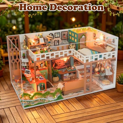 DIY Miniature House Kit, Dollhouse Kit w/Dust Cover Adult, Boho Loft - Image 6