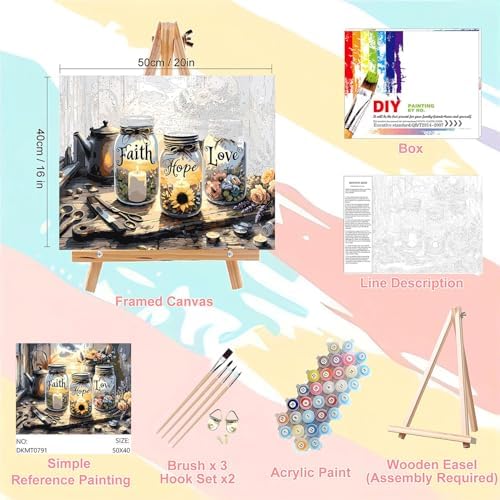 xackcme Faith, Hope, Love Paint by Numbers for Adults with Framed Canvas - Image 2