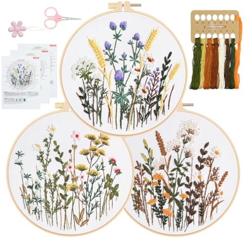 RidaaFri Embroidery Kit for Beginners, 3 Set Flower Pattern Practice Kits by RidaaFri