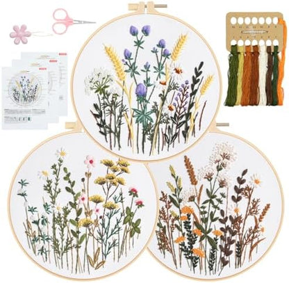 RidaaFri Embroidery Kit for Beginners, 3 Set Flower Pattern Practice Kits by RidaaFri