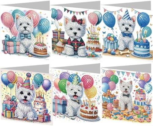6 Pcs Diamond Painting Greeting Cards Kit Birthday Cake Dog Balloon with Envelopes, 5D DIY Special Shaped Rhinestone Art Card Making Kits for Adults, Holiday Blessing Postcards, Creative Craft Gifts by Unknown