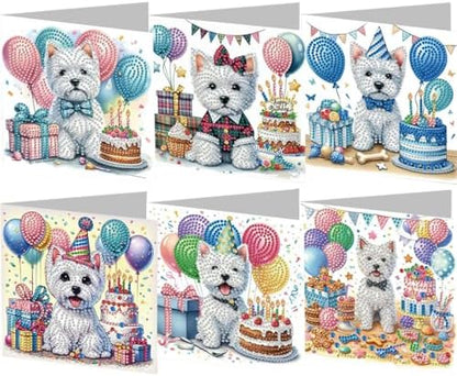 6 Pcs Diamond Painting Greeting Cards Kit Birthday Cake Dog Balloon with Envelopes, 5D DIY Special Shaped Rhinestone Art Card Making Kits for Adults, Holiday Blessing Postcards, Creative Craft Gifts by Unknown