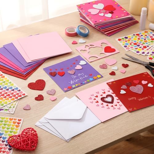 Zonon 16 Pack Valentines Crafts DIY Card Valentines's Day Kits Foam Heart Sticker Craft DIY Kits Envelopes Cards Set for Exchange Gifts (Bright Color) - Image 5