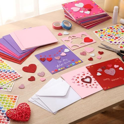 Zonon 16 Pack Valentines Crafts DIY Card Valentines's Day Kits Foam Heart Sticker Craft DIY Kits Envelopes Cards Set for Exchange Gifts (Bright Color) - Image 5