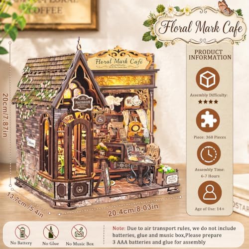 SUNNINO Book Nook Kits for Adults, Floral Coffee Shop Miniature Dollhouse - Image 3
