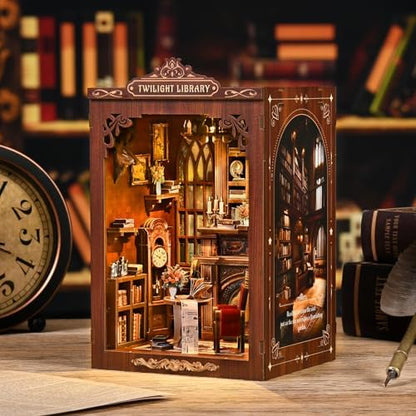 DIY Book Nook Kit, Wooden Miniature Booknook Kit with LED Light, 3D Wooden Bookend Model Building Kit, Handmade Book Nook Gift for Adults Teens Beginners【Micro Light Book Pavilion】 - Image 2