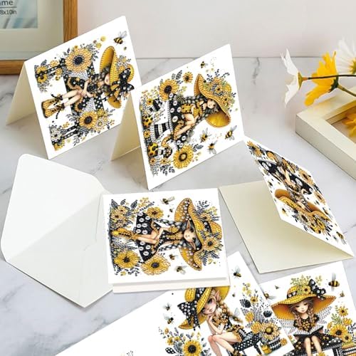 LazyFold 6Pcs DIY Diamond Art Painting Greeting Cards with Envelopes, Yellow Theme All Occasion Note Card Kit for Women, Handmade Thank You Birthday Friendship Cards Gift - Image 7
