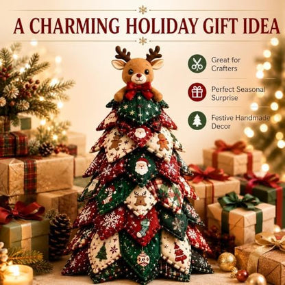 DIY Halloween Christmas Quilted Fabric Tree Kit, 3D Padded Patchwork Sewing Craft Kit for Beginners, Home Office Mantel Shelf Tabletop Decor, Handmade Holiday Gift for Craft Lovers (Christmas #A) - Image 6