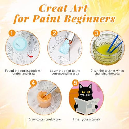 4 Pack Framed Paint by Numbers Kit for Adults, Black Cat, 8 x 12 Inch - Image 6