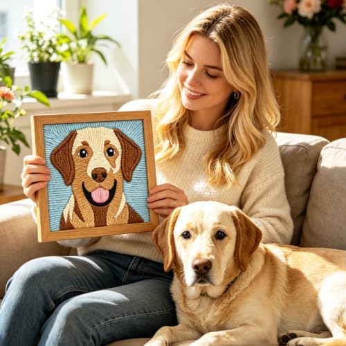 INFUNLY Labrador Dog Punch Needle Kit Animal Punch Needle Embroidery Kits for Adults DIY Punch-Stitching Kit with Instruction Threader Needles Square Frame for Wall Decor 9.4''x9.4'' - Image 7