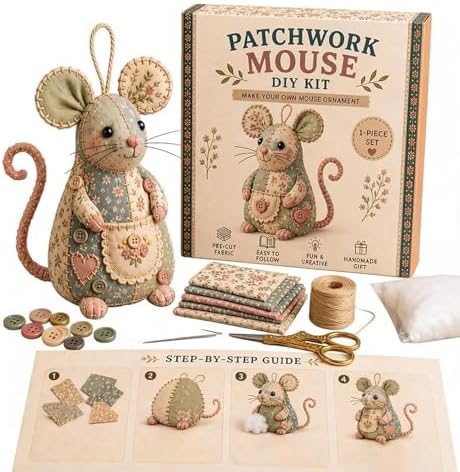 Patchwork Mouse DIY Kit Sewing Craft Set with Pre-Cut Floral Fabric, Stuffing & Buttons for Adults Beginners Creative Hobby Gift for Craft Lovers (C) by Unknown