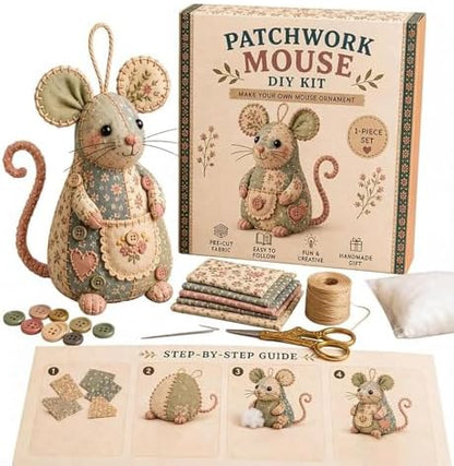 Patchwork Mouse DIY Kit Sewing Craft Set with Pre-Cut Floral Fabric, Stuffing & Buttons for Adults Beginners Creative Hobby Gift for Craft Lovers (C) by Unknown