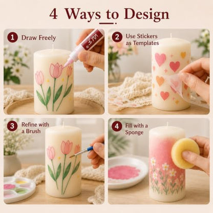 VVF 12-Color Candle Paint Set, 3D Candle Wax Pen with Glitter Silver & Gold - Image 5
