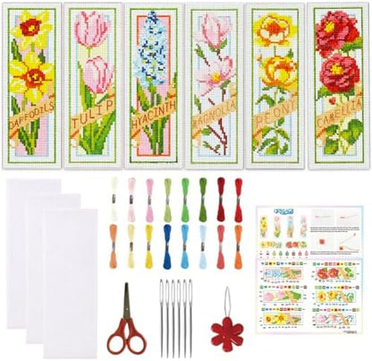 ORIGACH 6 Set Spring Floral Cross Cross Stitch Bookmark Kit for Beginner by ORIGACH