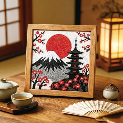 BEUNITONE 2Set Punch Needle Kit with Frame for Adults Beginners, Japanese Style Needlepoint Crafts Kit for Adults, Complete Embroidery Starter Kits with Pre-print Pattern for Gift Home Decor 9.4"x9.4" - Image 4