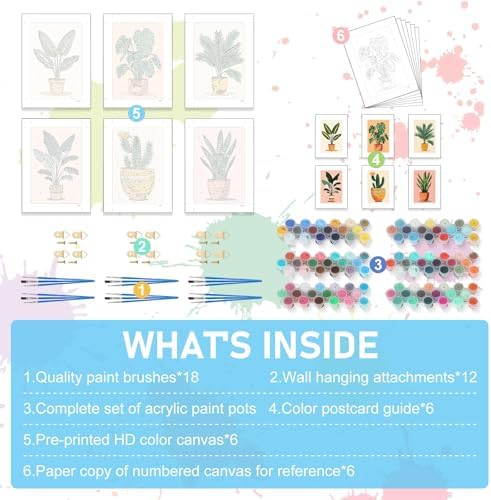 6 Pack Paint by Numbers Kit for Adults, Potted Green Plant, 8x12 Inch - Image 5