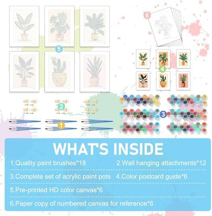 6 Pack Paint by Numbers Kit for Adults, Potted Green Plant, 8x12 Inch - Image 5
