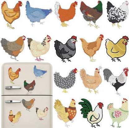 16 Pcs Chicken Diamond Painting Magnets Kits Diamond Art Fridge Magnet Refrigerator Sticker Diamond Painting kit for Beginners Adults DIY Art Craft Gifts Home Decors by Unknown