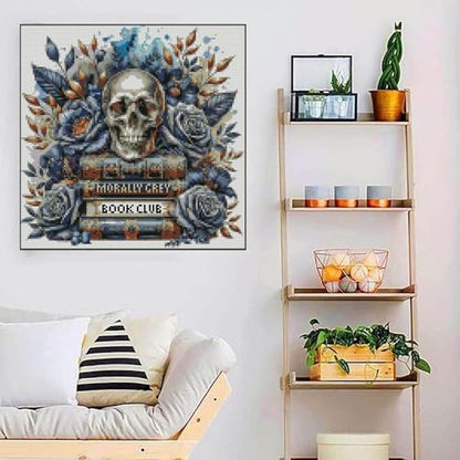 Skull Stamped Cross Stitch Kits Skull and Book Cross Stitch Patterns,Dimensions Cross Stitch Kits Embroidery Kit Arts and Crafts for Beginners 13.7x13.7 inch - Image 3