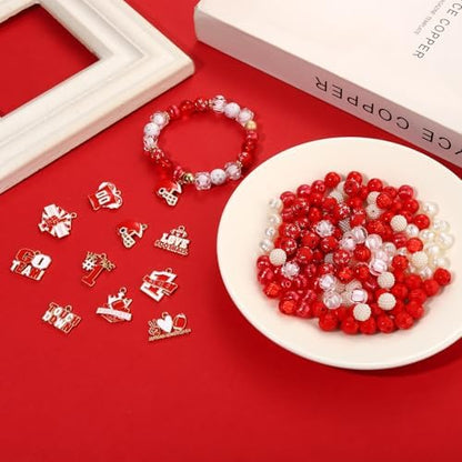 3000PCS+ Game Day Beads Charms for Bracelets Necklace Making Clay Beads Football Charms for Game Day Bracelets Necklace Making DIY Crafts (Red White) - Image 4