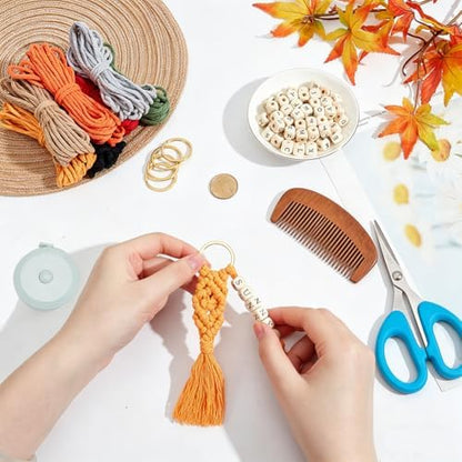BEUNITONE 16 PCS DIY Craft Keychain Making Kit for Adults Women, 16 Key Ring with Colorful Macrame Cord and 100 Letter Beads, Keychain Making Supplies Handmade Gifts for Key Chain Phone Bag Decor - Image 4