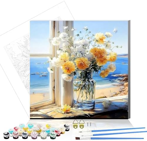 bestact Framed Daisy Paint by Numbers Kits for Adults,Flowers Painting by Numbers with Framed for Beginner on Canvas Easy DIY Painting Kits for Home Wall Decoration and Gifts,8x8INCH (Flower5) by bestact
