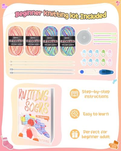 Katech Knitting Kit for Beginner Adults W/Socks Step-by-Step Instruction - Image 4