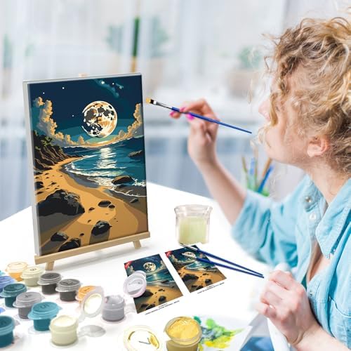 ATDMS Moon Paint by Numbers Kit for Adults with Frame 8x12 Inch - Image 3