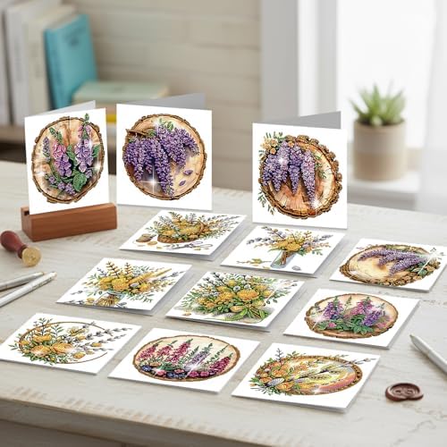 jinglinhh 12pcs Diamond Art Painting Bouquet of Flowers Greeting Cards with Envelopes, DIY Card Making Kits for Adults, Diamond Art Christmas Cards for Birthday Holiday Gifts - Image 6