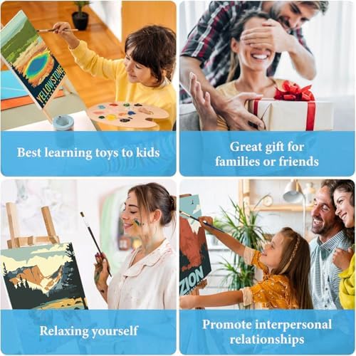 4 Pack Paint by Numbers Kit for Adults - Wooden Easel, National Park Paint by Numbers with Frame, Landscape Adult Painting by Number Kits on Canvas, Easy Oil Painting Arts Gift Wall Decor 8x12inch - Image 7