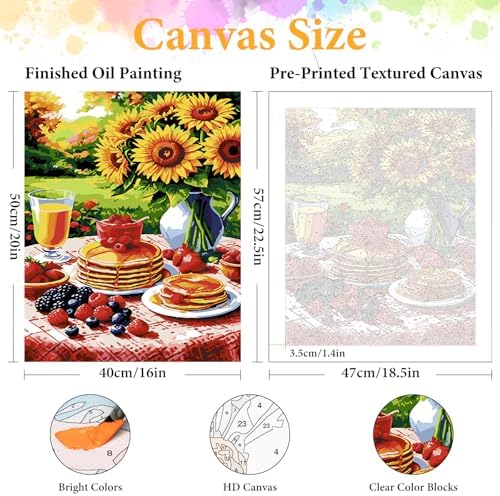 Paint by Numbers Kit for Adults, Sunflower & Pancake Breakfast, 16x20 Inch - Image 2