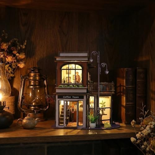 DIY Book Nook Kit, DIY Miniature House Wooden Coffee Shop Dollhouse with LED Light, 3D Wooden Puzzle for Adults & Teens Creative Bookshelf Decor, Craft Hobby Gift - Image 3