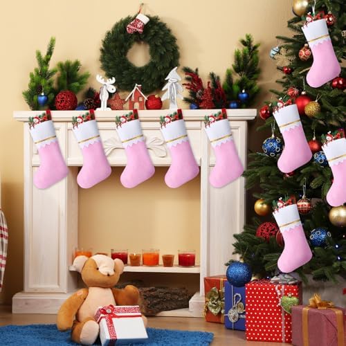 Skylety 24 Pcs Christmas Stockings Bulk Pink Felt Hanging Ornaments - Image 4