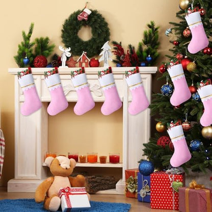 Skylety 24 Pcs Christmas Stockings Bulk Pink Felt Hanging Ornaments - Image 4