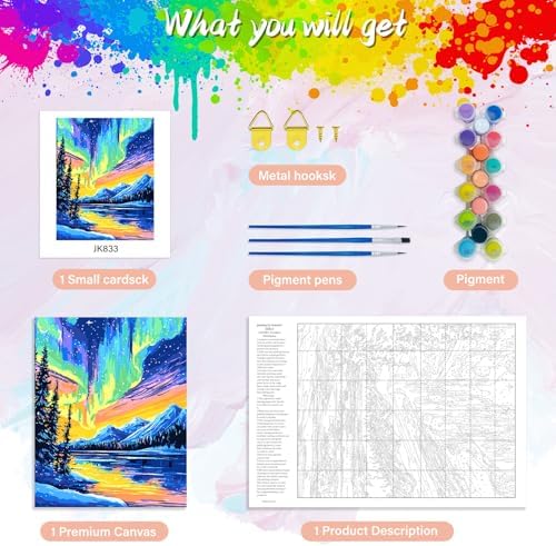Yunnuo Northern Lights Paint by Numbers Kit for Adults Beginner, Landscape Aurora Scenery Number Painting with Brush and Acrylic Paint for Gift and Home Wall Decor 16x20 Inch - Image 5