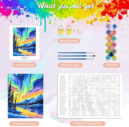 Yunnuo Northern Lights Paint by Numbers Kit for Adults Beginner, Landscape Aurora Scenery Number Painting with Brush and Acrylic Paint for Gift and Home Wall Decor 16x20 Inch - Image 5