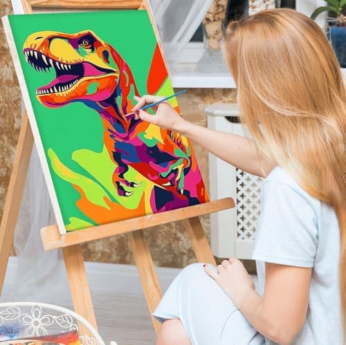 Bowetile Framed Cartoon Paint by Numbers for Kids Beginners, Dinosaur Paint by Numbers for Kids Ages 8-12, Kids Paint by Number Kits on Canvas, DIY Acrylic Number Painting for Home Decor, 8x12in - Image 2