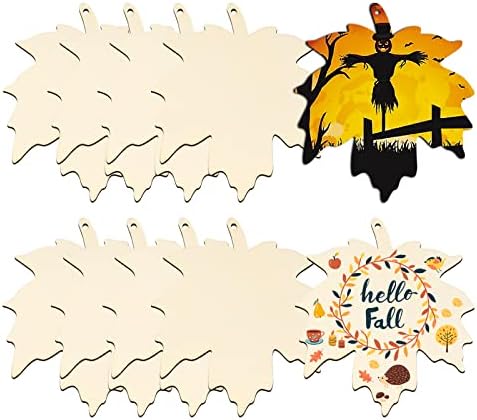 Large Size 7inch WoodenThanksgiving Ornaments to Paint, DIY Blank Unfinished Maple Leaf Wood Ornament for Crafts Autumn Hanging Decorations School Decoration(10PCS) by Sophena
