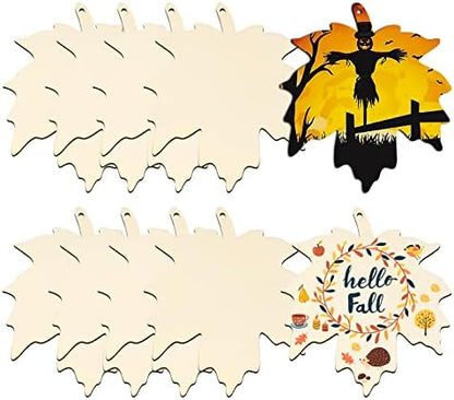 Large Size 7inch WoodenThanksgiving Ornaments to Paint, DIY Blank Unfinished Maple Leaf Wood Ornament for Crafts Autumn Hanging Decorations School Decoration(10PCS) by Sophena