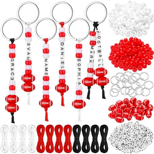 Landical 564 Pcs Football Keychain Making Kit DIY Name Bead Craft Red by Landical