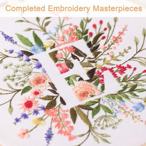 Harimau Letter E Pattern Embroidery Kit for Adult Beginners, Complete Starter Pack with 1 Hoop, Needles, Instruction Guide & Embroidery Stitch Video Tutorials - Image 6