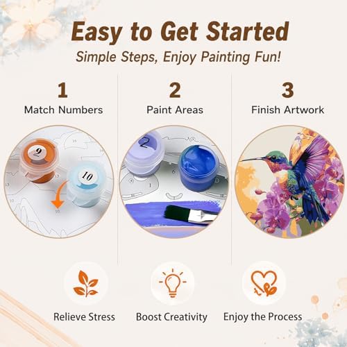 AUKELHJ Framed Paint by Numbers Kit for Adults, Hummingbird, 10x10 inch - Image 6