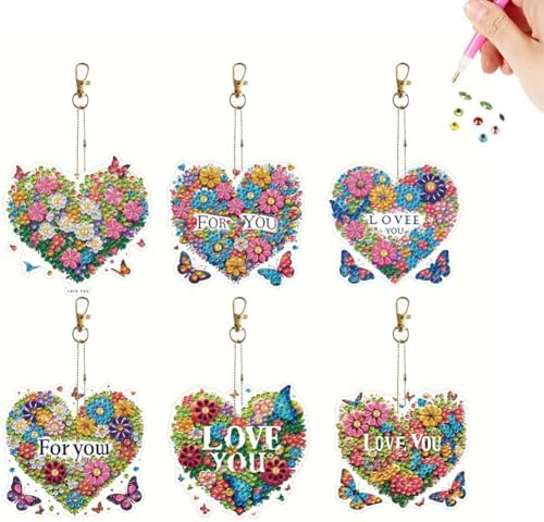 HuamuTech 5 Pcs/6 Pcs/8 Pcs Full Drill Keyring Special Shape Double Sided Diamond Art Keychain for Beginners Birthday Craftin by Unknown