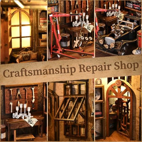 Book Nook Kits, Adult DIY Miniature Bookshelf Insert,with LED Lights, Creative Craft Book Nook Kits for Adults (Auto Repair Shop) - Image 4