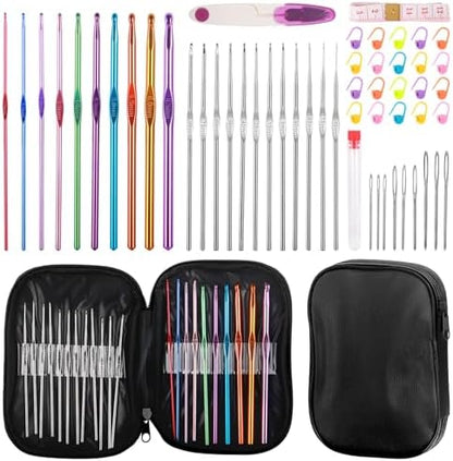 MECHEER Crochet Needles Set, 54 Pack Crochet Hooks Set Crochet Kits for Beginners, Ergonomic Crochet Beginner Kit with Storage Case, Knitting Needles, Hand Craft Knitting Accessories for Crocheters by MECHEER
