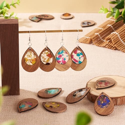 Boutigem 56Pcs Teardrop Resin Wooden Earring Pendants Kit with Vintage Drop Wood Charms Ornament Earring Hooks Jump Rings for DIY Necklace Choker Jewelry Making - Image 5