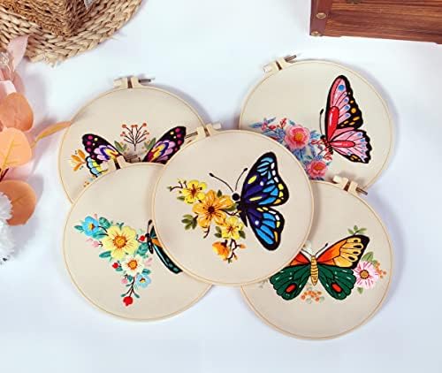 Konrisa Embroidery Starter Kits with Butterfly Flower Pattern, Stamped Cross Stitch Kits for Beginners Adults DIY Sewing Include Embroidery Hoop Embroidery Fabric Threads and Needles,Set of 2 - Image 5
