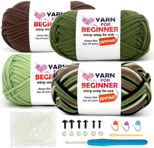 4 Pack Rainbow Beginner Crochet Yarn for Crocheting and Knitting Multicolor Cotton Crochet Yarn for Beginners with Easy-to-See Stitches Cotton-Nylon Blend Easy Yarn for Beginners(Camouflage) by JOYTAG