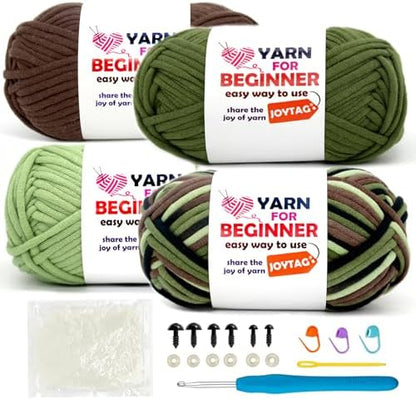 4 Pack Rainbow Beginner Crochet Yarn for Crocheting and Knitting Multicolor Cotton Crochet Yarn for Beginners with Easy-to-See Stitches Cotton-Nylon Blend Easy Yarn for Beginners(Camouflage) by JOYTAG
